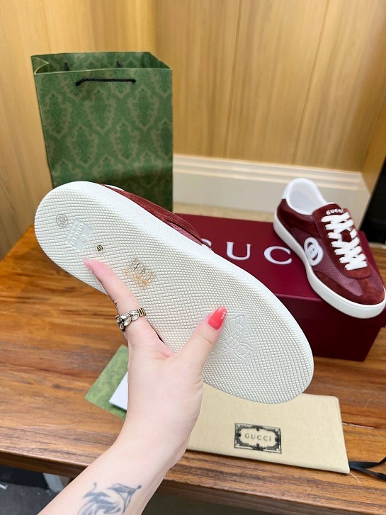 Женские замшевые кеды Gucci Premium - Burgundy