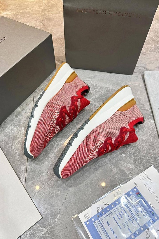 Текстильные кроссовки Brunello Cucinelli красного цвета