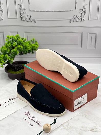 Мужские замшевые лоферы Loro Piana тёмно-синего цвета   