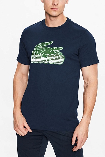 Мужская синяя футболка Lacoste crocodile print   