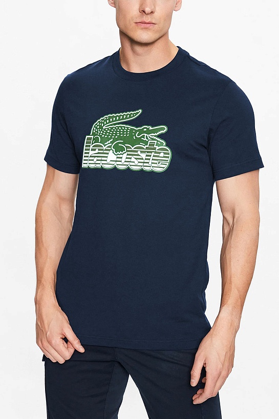 Мужская синяя футболка Lacoste crocodile print