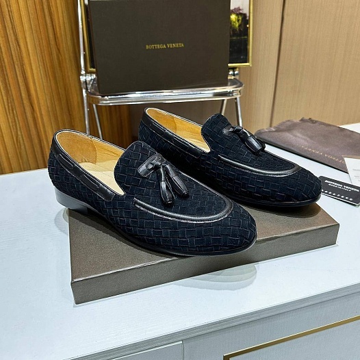 Мужские замшевые лоферы Bottega Veneta Intrecciato - Black   