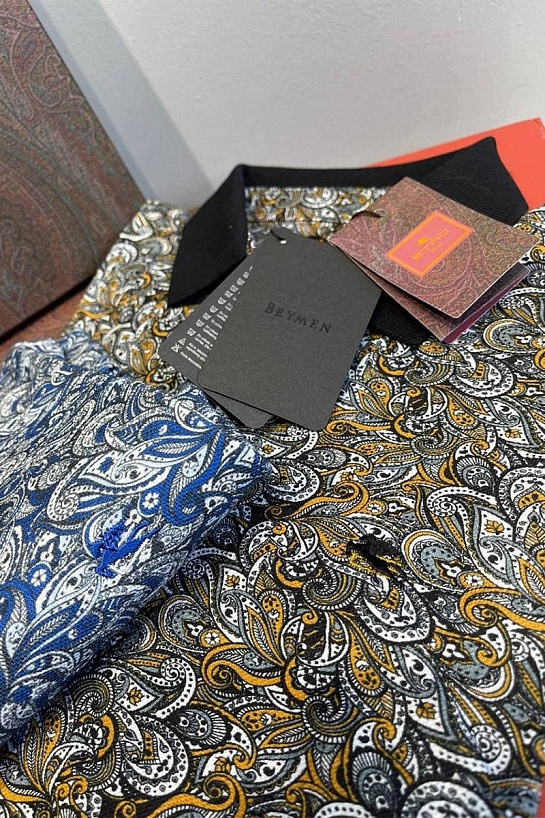 Мужское чёрное поло Etro с узором пейсли