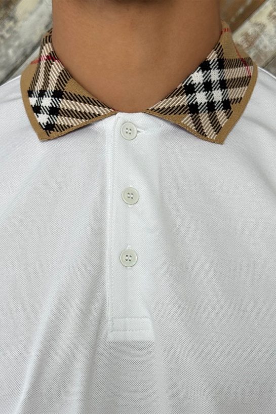 Мужское белое поло Burberry check collar