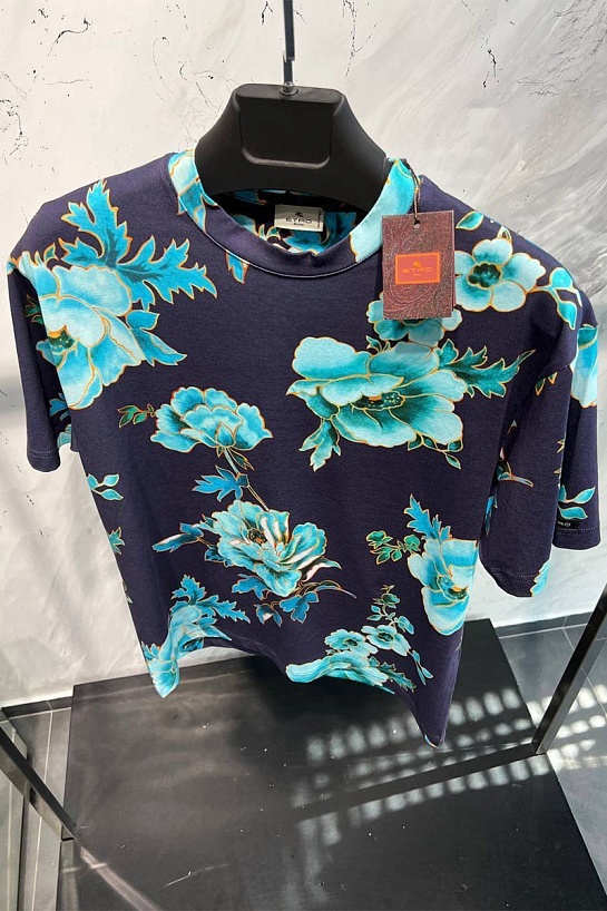 Тёмно-синяя футболка Etro floral-print