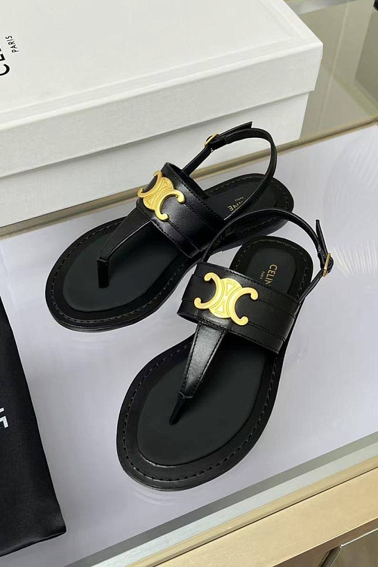 Женские кожаные сандалии Celine Premium - Black