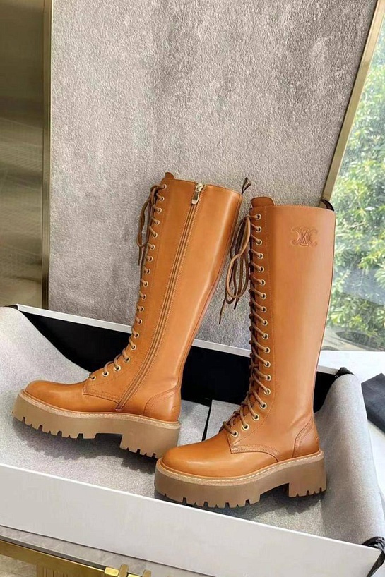Женские кожаные сапоги Celine Premium - Brown