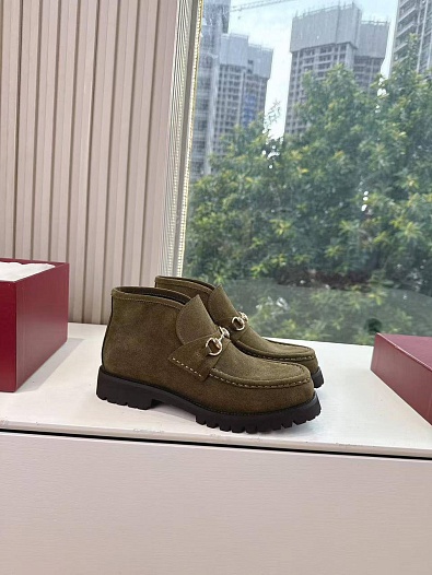 Женские замшевые лоферы Gucci premium - Khaki   