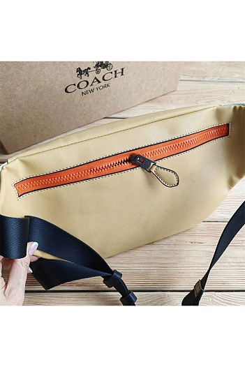 Кожаная сумка на пояс Coach Track - Beige / White   