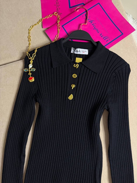 Женское поло с длинным рукавом Schiaparelli premium - Black