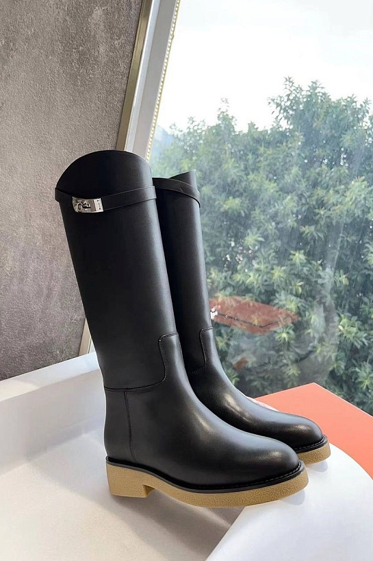 Женские кожаные сапоги Hermes Premium - Black