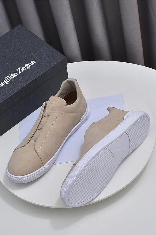 Бежевые кроссовки Ermenegildo Zegna Triple Stitch Suede
