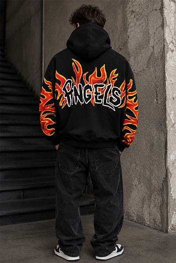 Чёрное худи Palm Angels Graffiti Flames logo-print   