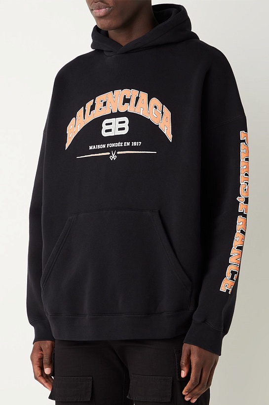 Мужское чёрное худи Balenciaga Maison logo-print