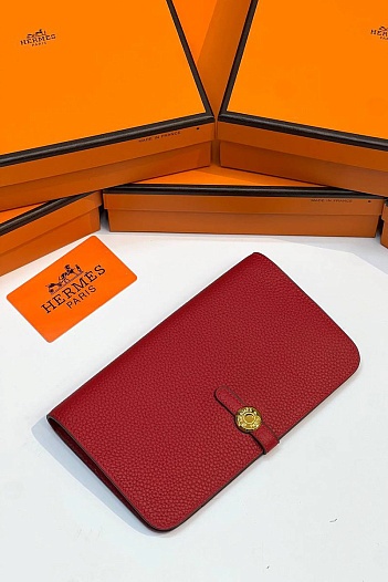 Кожаный кошелёк Hermes Dogon Duo - Red 19.5x12 см   
