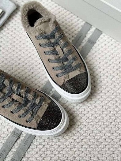 Женские кроссовки с мехом Brunello Cucinelli Premium - Brown   