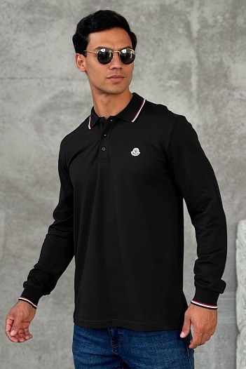 Чёрное поло с длинным рукавом Moncler logo-patch   