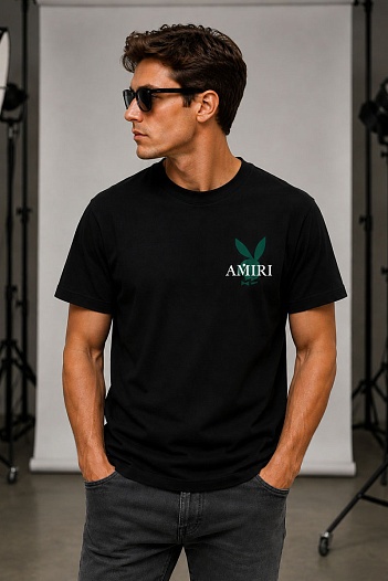 Чёрная оверсайз футболка Amiri Playboy Bunny   
