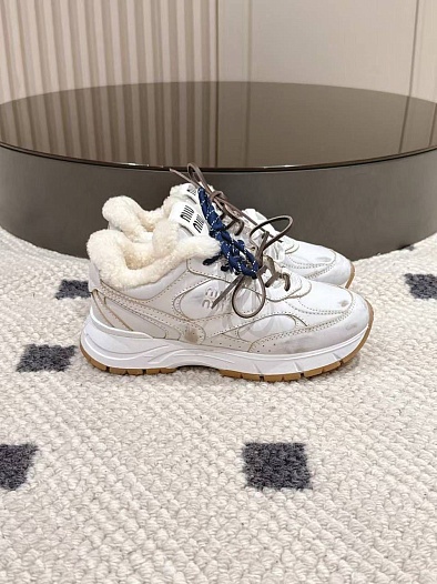 Женские кожаные кроссовки с мехом MIU MIU premium   
