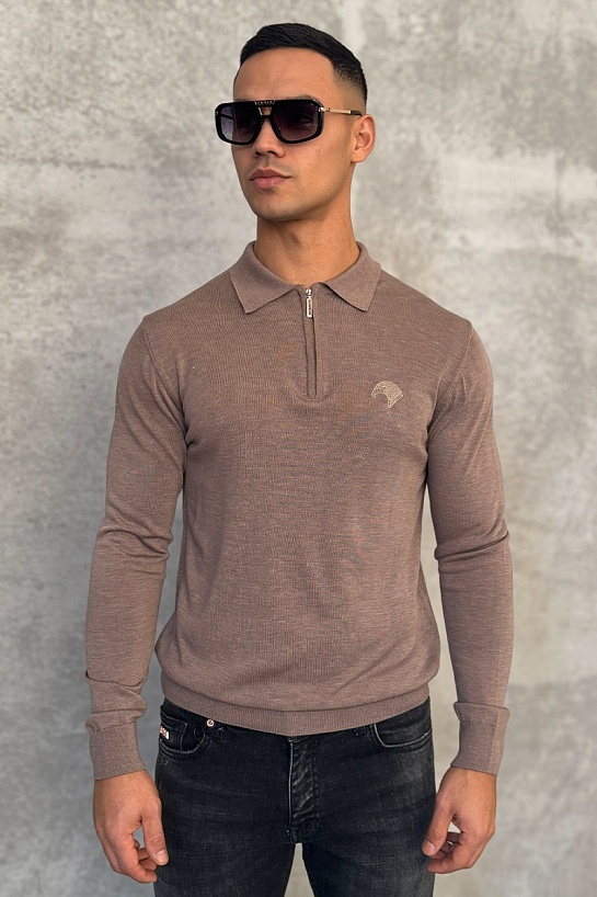 Бежевое поло с длинным рукавом Stefano Ricci zip-up