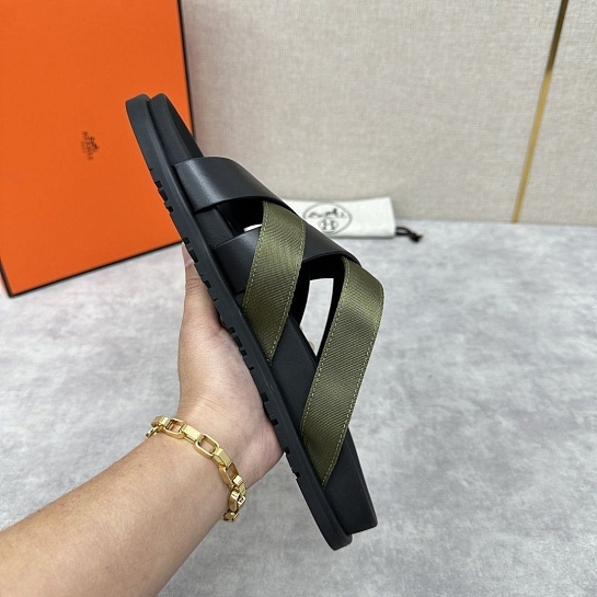 Мужские шлёпанцы Hermes Kazimir - Black / Khaki