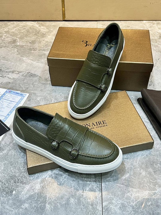 Мужские кожаные лоферы Billionaire зелёного цвета