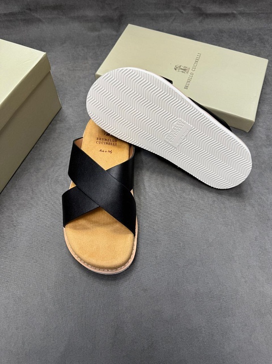 Кожаные шлёпанцы Brunello Cucinelli Crossover - Black