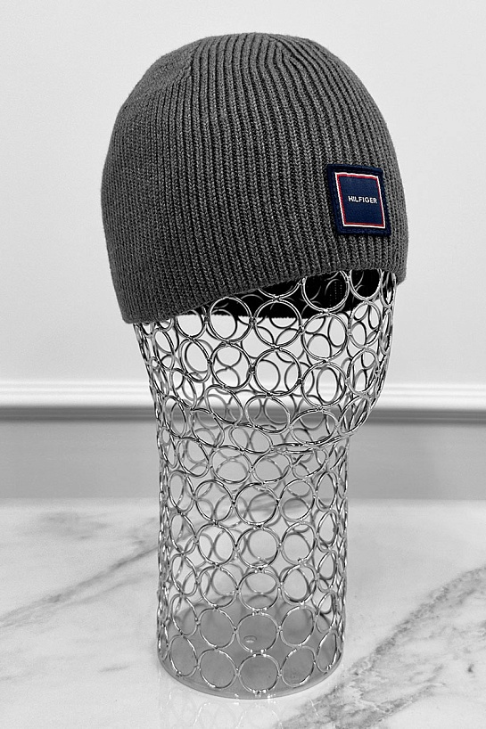 Мужская серая шапка Tommy Hilfiger logo-patch