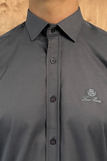 Мужская серая рубашка Loro Piana logo-embroidered   