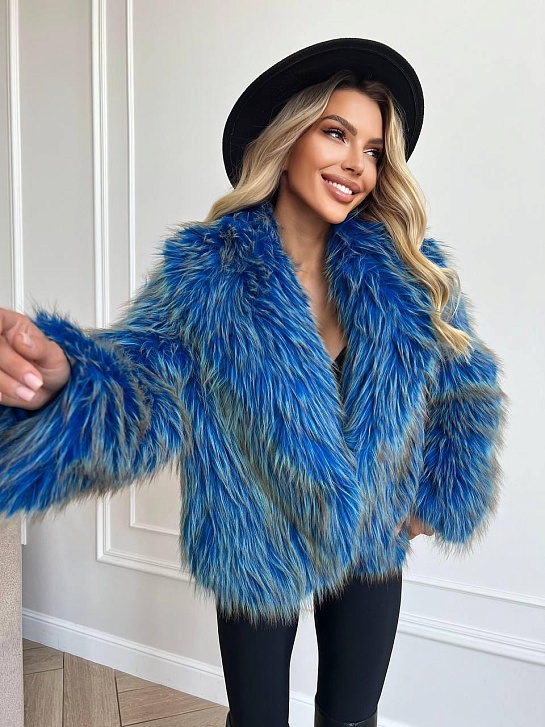 Женская эко шуба синего цвета