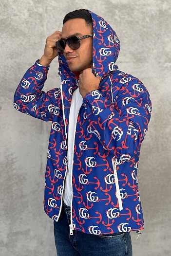 Мужская синяя ветровка Gucci Double G Anchor   