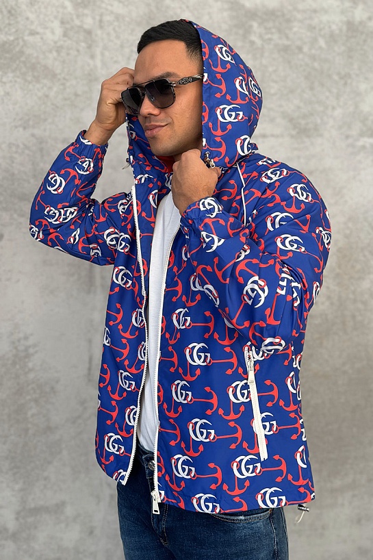 Мужская синяя ветровка Gucci Double G Anchor