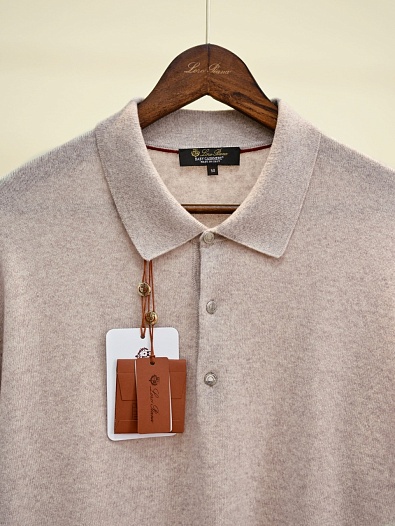 Светло-бежевое поло с длинным рукавом Loro Piana premium   