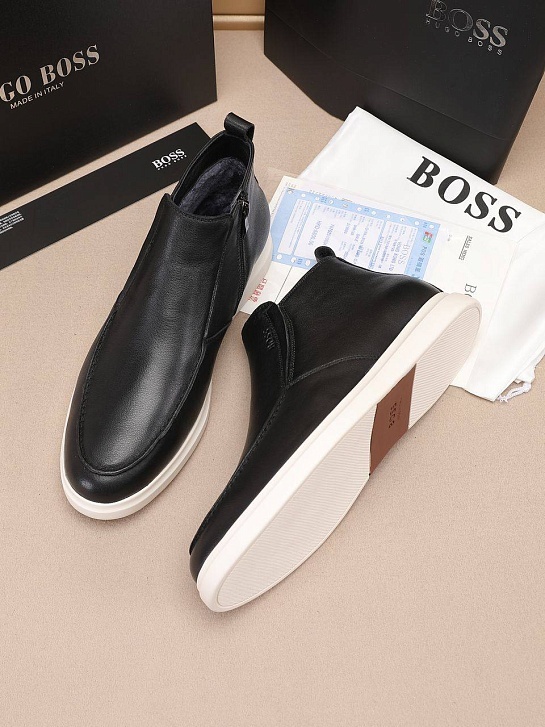 Кожаные лоферы с мехом Hugo Boss high-top - Black