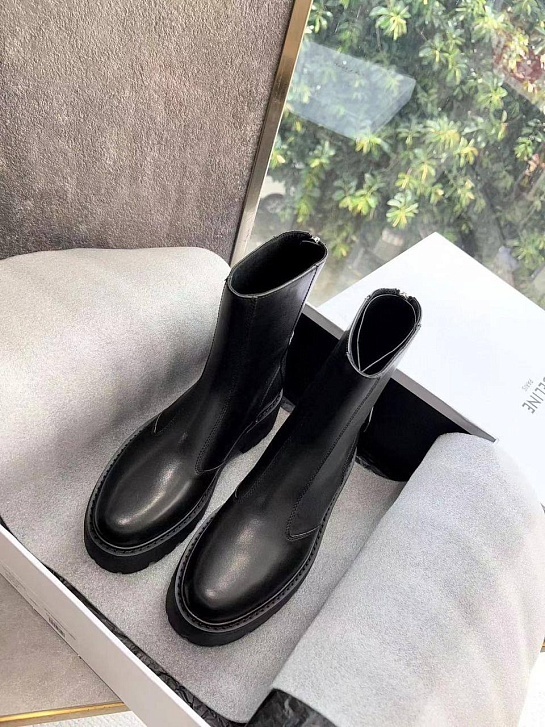 Женские чёрные кожаные ботинки Celine Premium