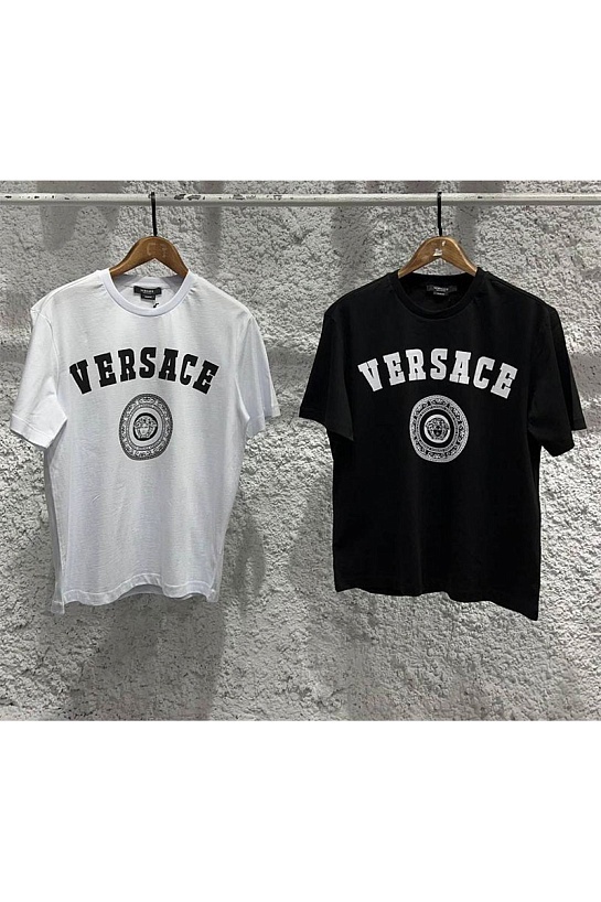 Мужская чёрная футболка Versace logo-print Medusa