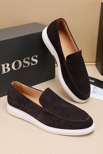 Замшевые лоферы Hugo Boss embossed logo - Brown   