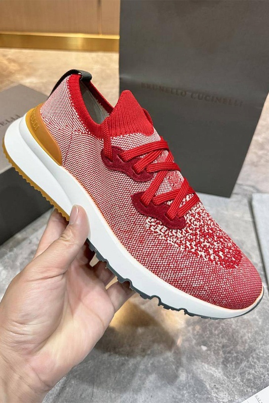 Текстильные кроссовки Brunello Cucinelli красного цвета