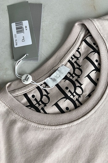 Бежевая мужская футболка Dior embroidered logo   