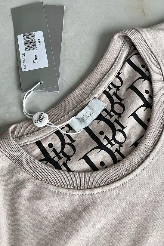 Бежевая мужская футболка Dior embroidered logo