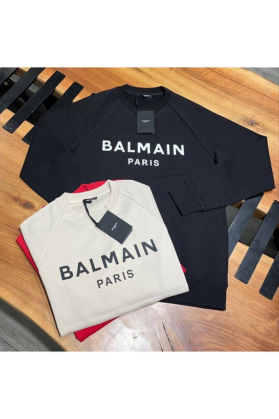 Мужской светло-бежевый свитшот Balmain Paris logo-print