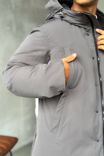 Серый пуховик Canada Goose Sanford logo-patch   