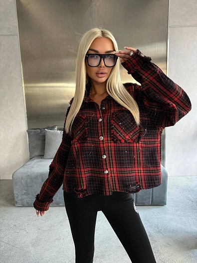 Женская рубашка в клетку Chrome Hearts Premium - Red / Black   