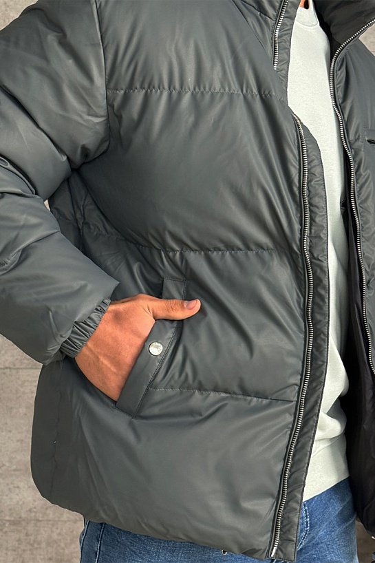 Мужской пуховик Prada logo-plaque - Grey