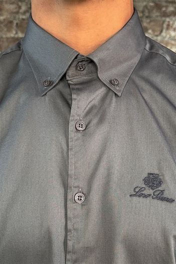 Мужская рубашка Loro Piana logo-embroidered - Grey   
