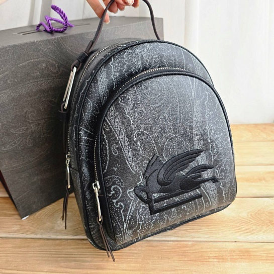 Кожаный рюкзак Etro с узором плейсли 30x24 см