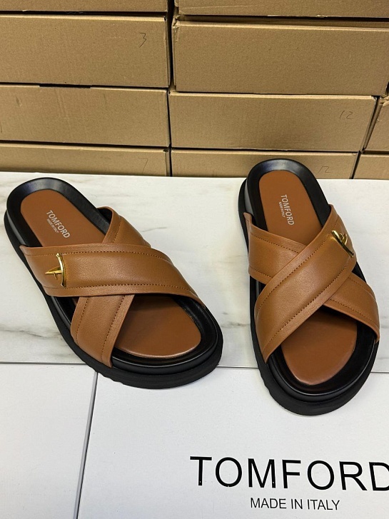 Кожаные шлёпанцы Tom Ford Preston - Brown