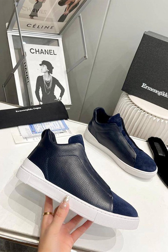 Кроссовки с мехом Ermenegildo Zegna Triple Stitch - Navy