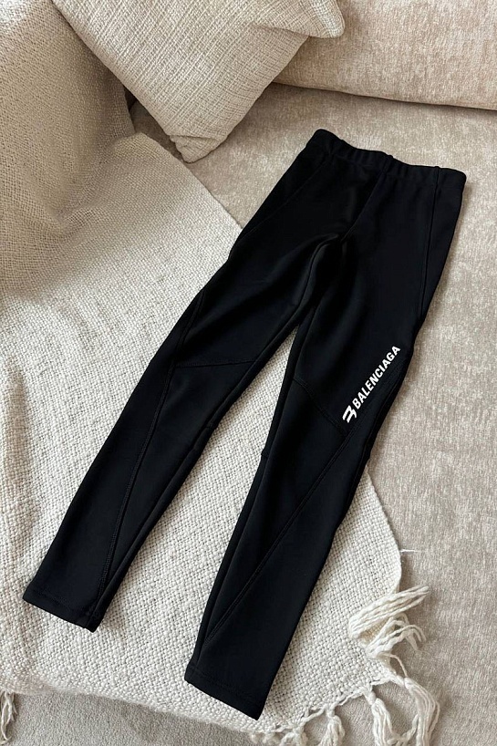 Женские утеплённые леггинсы на флисе Balenciaga чёрного цвета