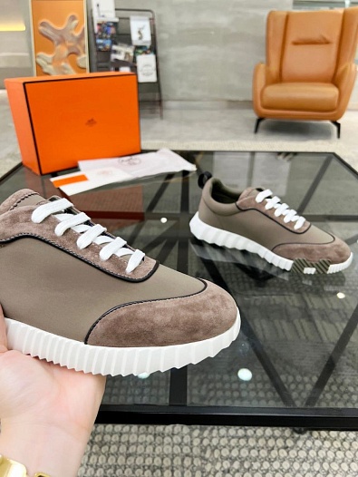 Мужские замшевые кроссовки Hermes Bouncing - Beige   